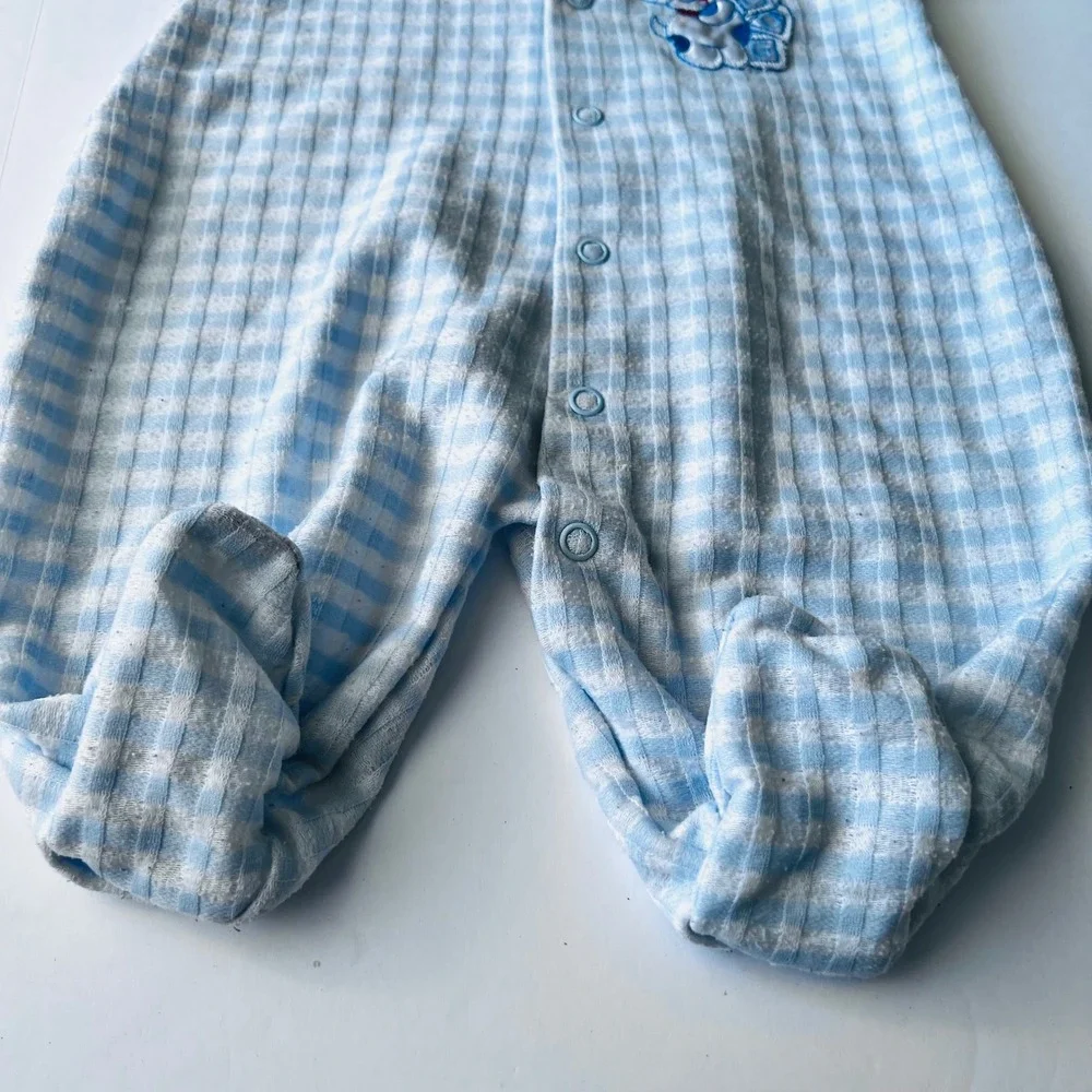 Vintage Sweet Treasures Footed Sleeper 3-6M Blue Plaid Dog Pajamas